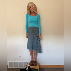 Blue Women's Wool Skirt, with Asymmetrical Bow